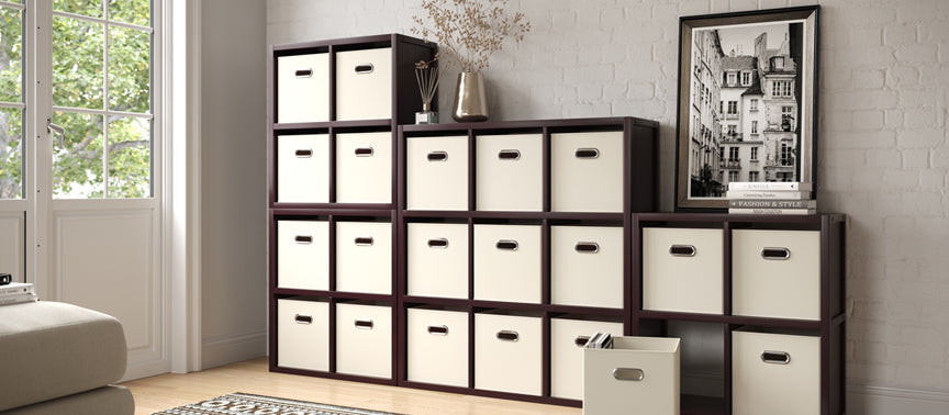 combine different sized espresso cube storage organizers fro custom storage