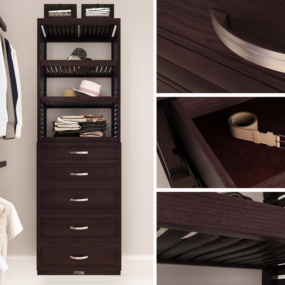 Solid Wood Accessory Tower with 5 Drawers and Shelves Modern - John Louis Home - Closet Organizers
